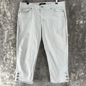 Anne Klein Size 14 Denim Jeans White Pants Ankle Button Zip Casual